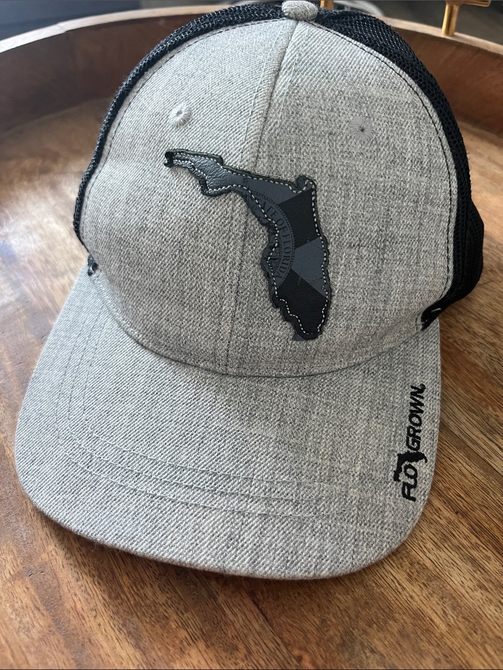 Men's Grey and Black Mesh Baseball Cap with Florida Patch
